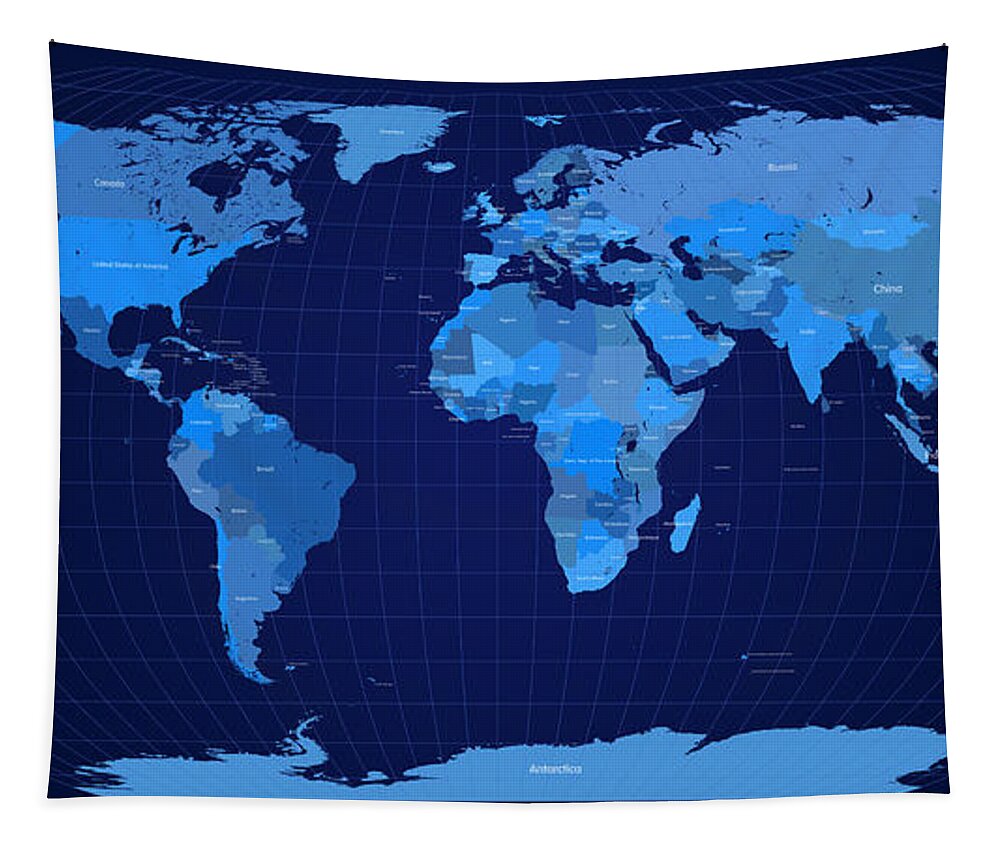 Map Tapestry featuring the digital art World Map in Blue by Michael Tompsett