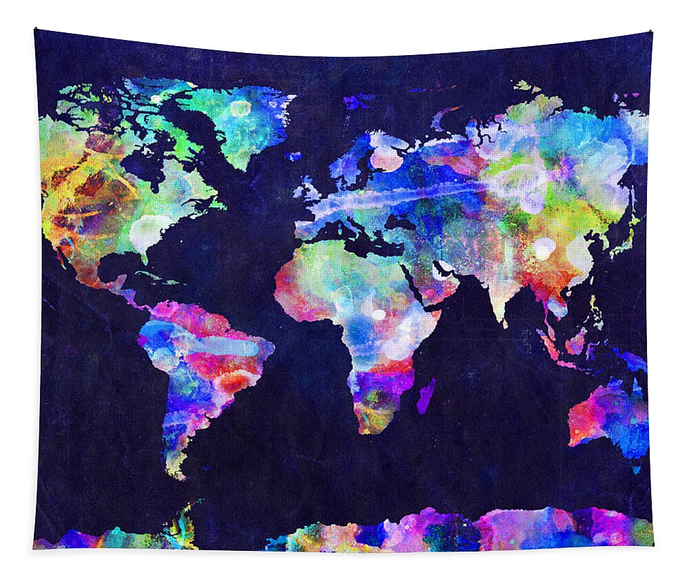 Map Of The World Tapestry featuring the digital art World Map Urban Watercolor by Michael Tompsett