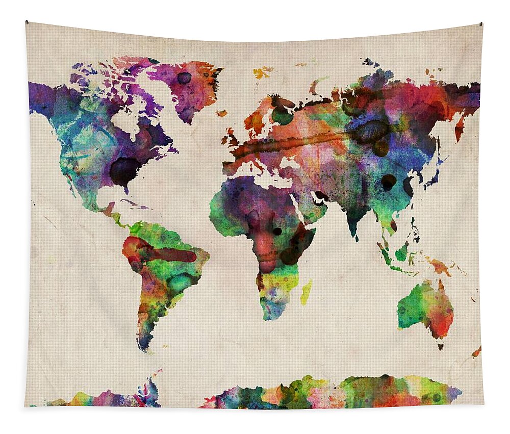  Tapestry featuring the digital art World Map Watercolor 16 x 20 by Michael Tompsett