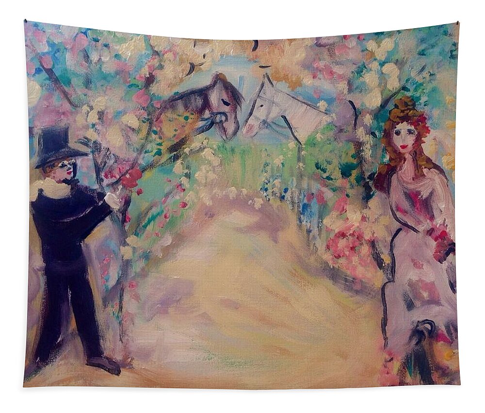 Ride Tapestry featuring the painting Would you care to ride by Judith Desrosiers