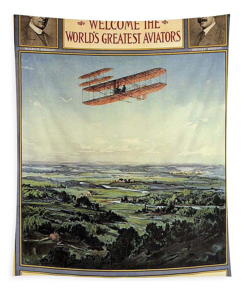 Dayton Tapestry featuring the mixed media Wright Brothers - World's Greatest Aviators - Dayton, Ohio - Retro travel Poster - Vintage Poster by Studio Grafiikka