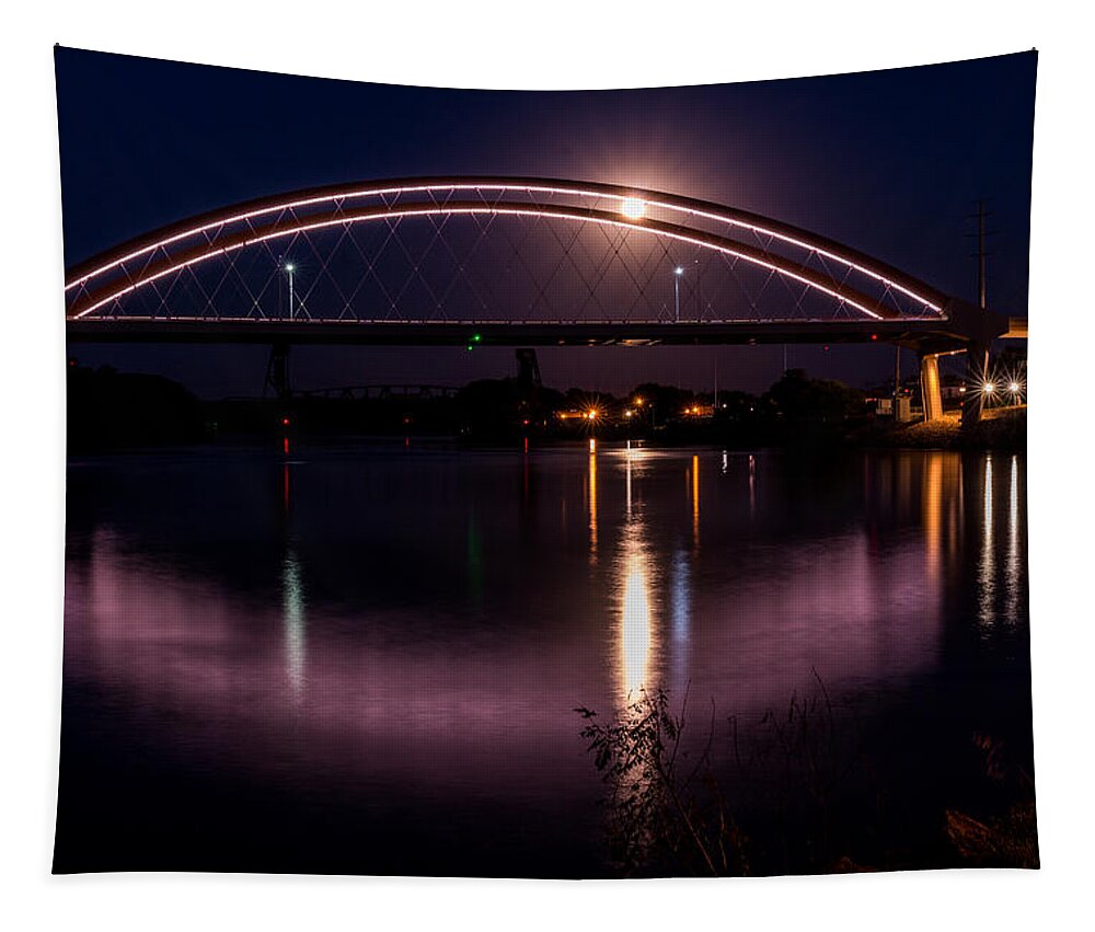 Bridge Tapestry featuring the photograph Hasting Bridge at Night by Patti Deters