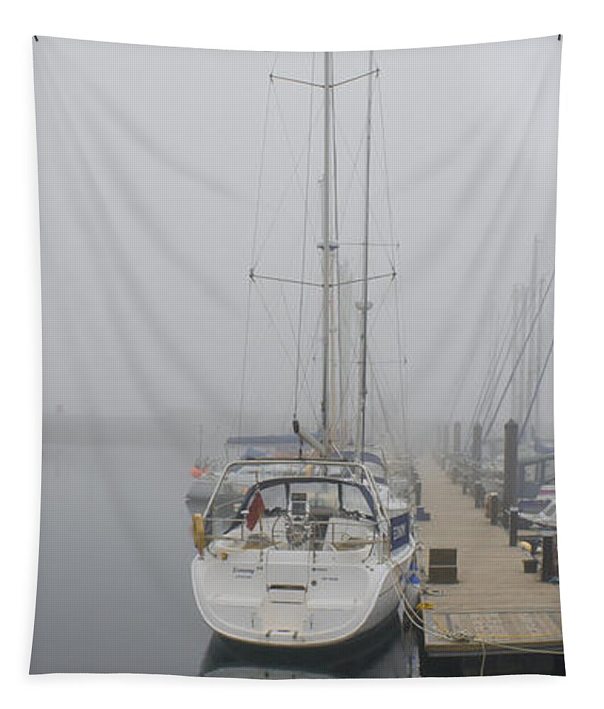 Yacht Tapestry featuring the photograph Yacht doesn't go in the fog by Elena Perelman