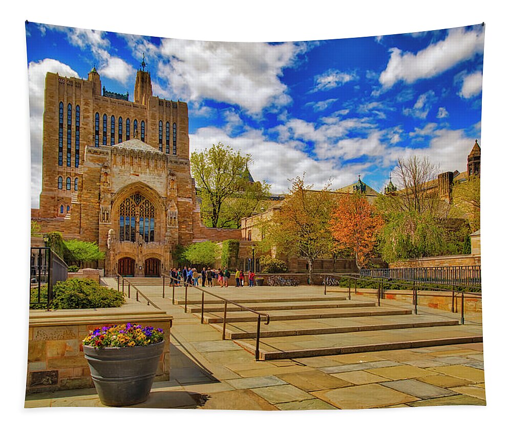 Yale University Tapestry featuring the photograph Yale University Sterling Library II by Susan Candelario