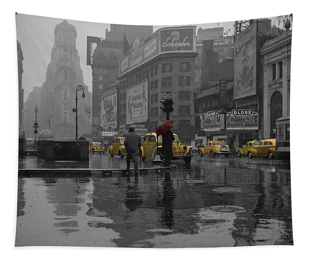Times Square Tapestry featuring the photograph Yellow Cabs New York by Andrew Fare