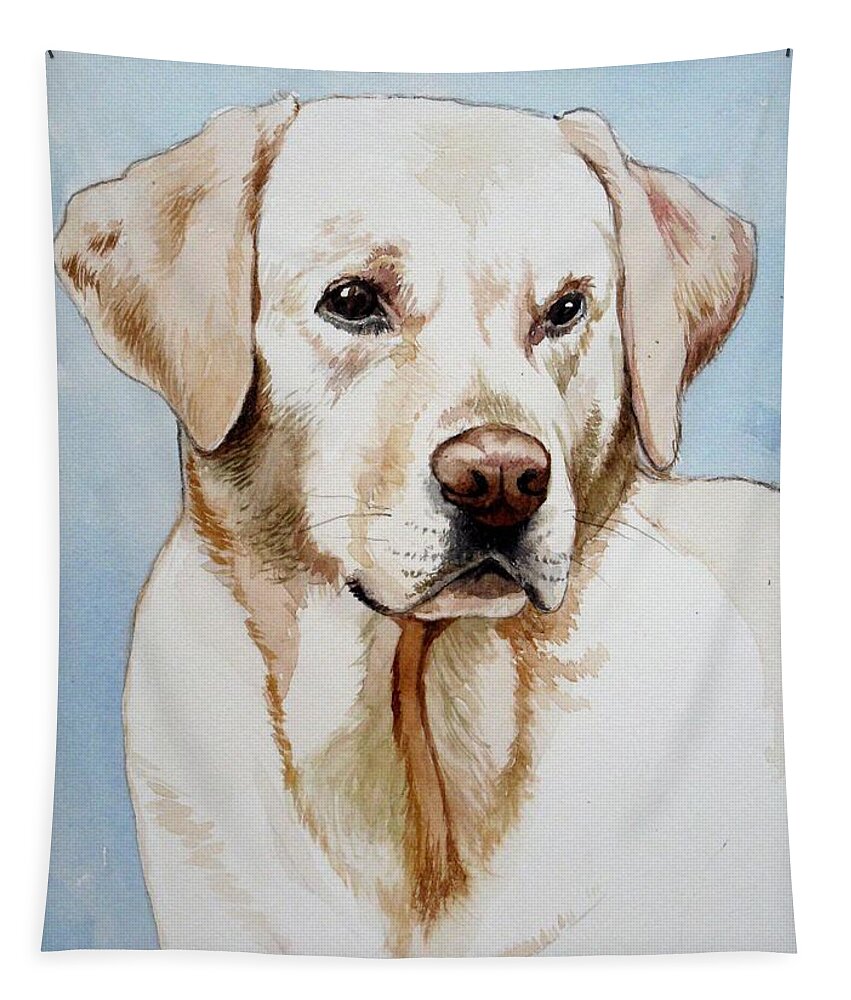 Lab Tapestry featuring the painting Yellow Lab by Christopher Shellhammer