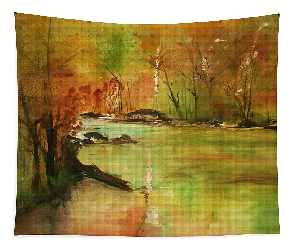 Landscape Paintings. Nature Tapestry featuring the painting Yellow Medicine river by Julie Lueders 
