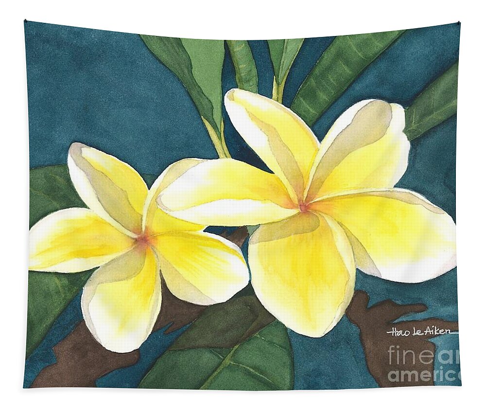 Hao Aiken Tapestry featuring the painting Yellow Plumerias II - Watercolor by Hao Aiken