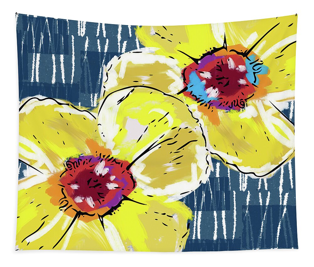 Poppies Tapestry featuring the mixed media Yellow Poppies 2- Art by Linda Woods by Linda Woods