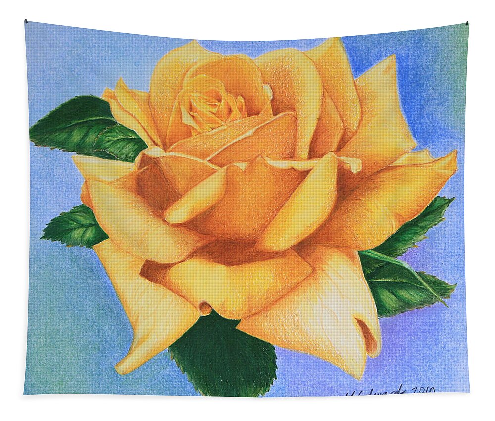 Roses Tapestry featuring the drawing Yellow Rose by Marna Edwards Flavell