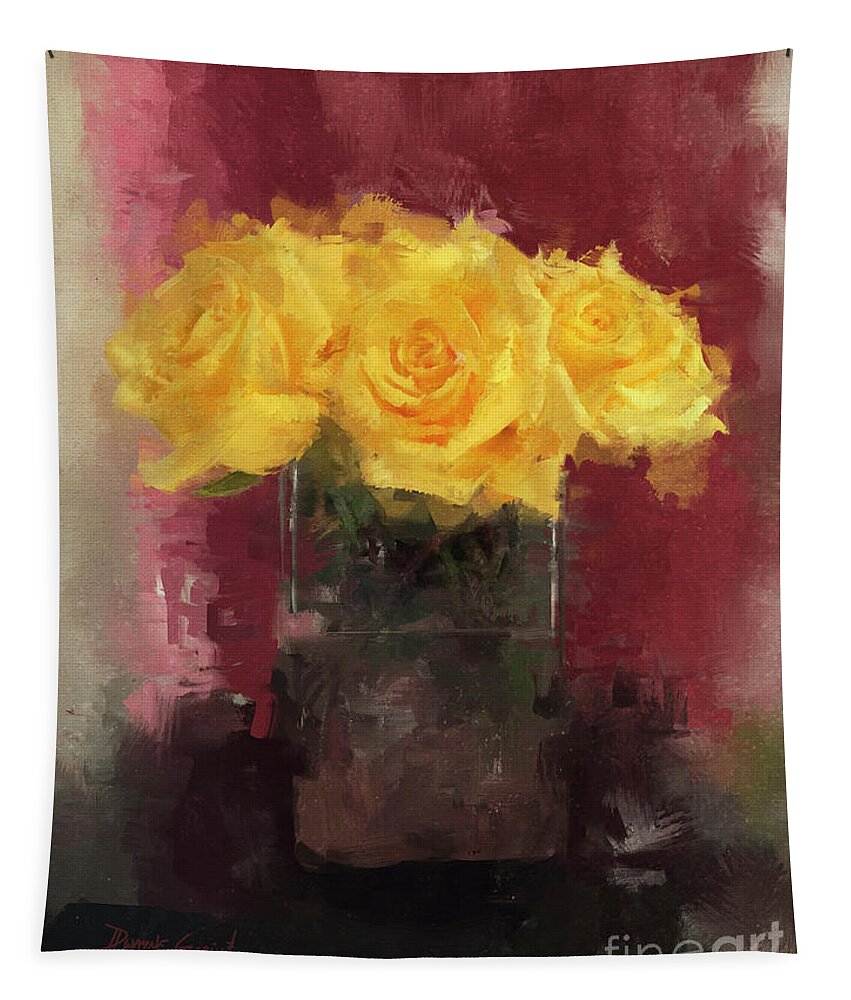 Flowers Tapestry featuring the digital art Yellow Roses by Dwayne Glapion