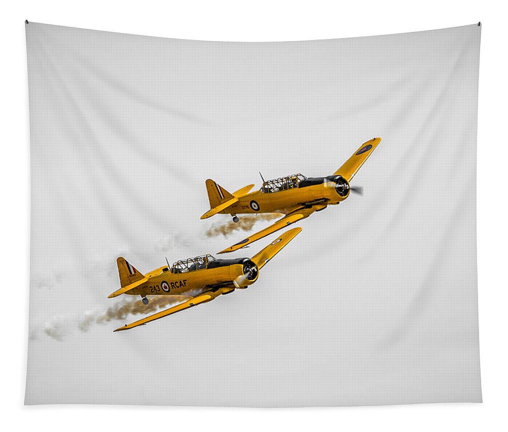 Airport Tapestry featuring the photograph Yellow Thunder Harvard Team by Bill Cubitt