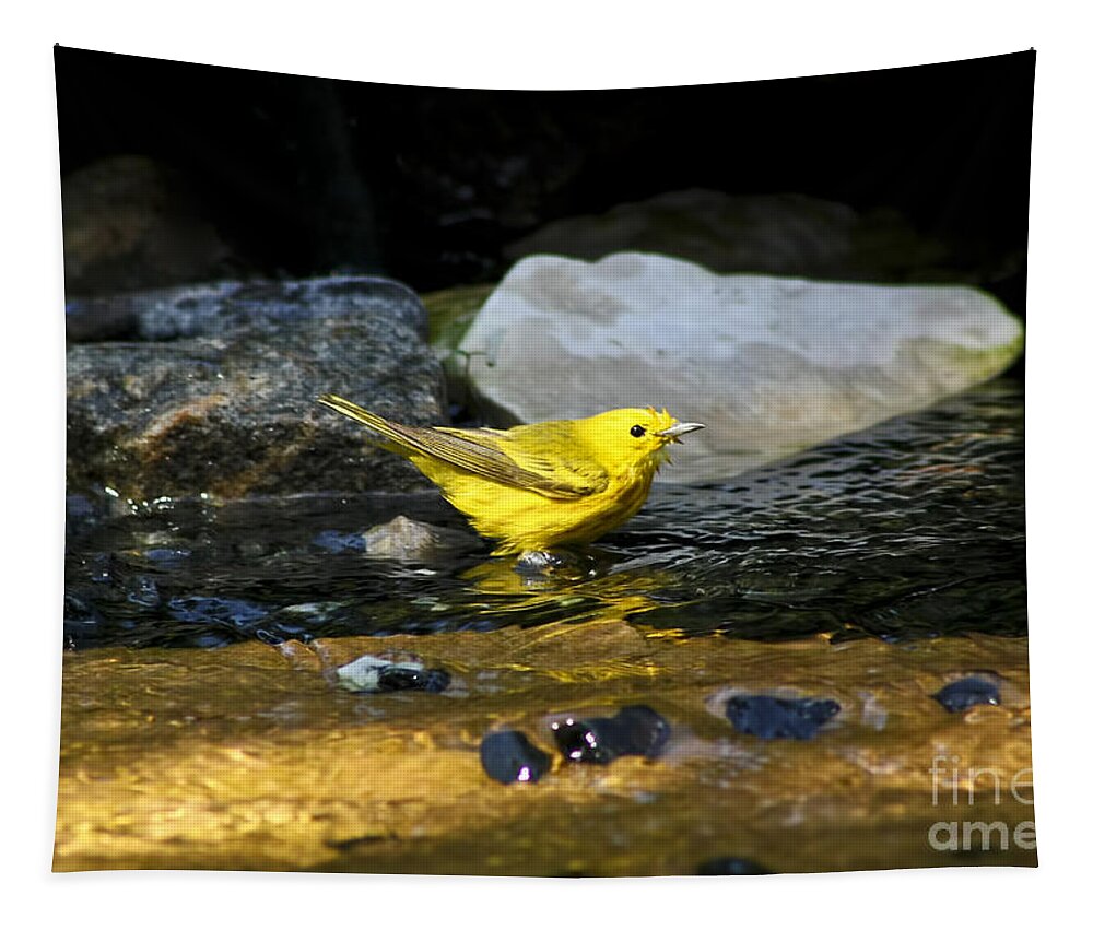 Warbler Tapestry featuring the photograph Yellow Warbler by Teresa Zieba