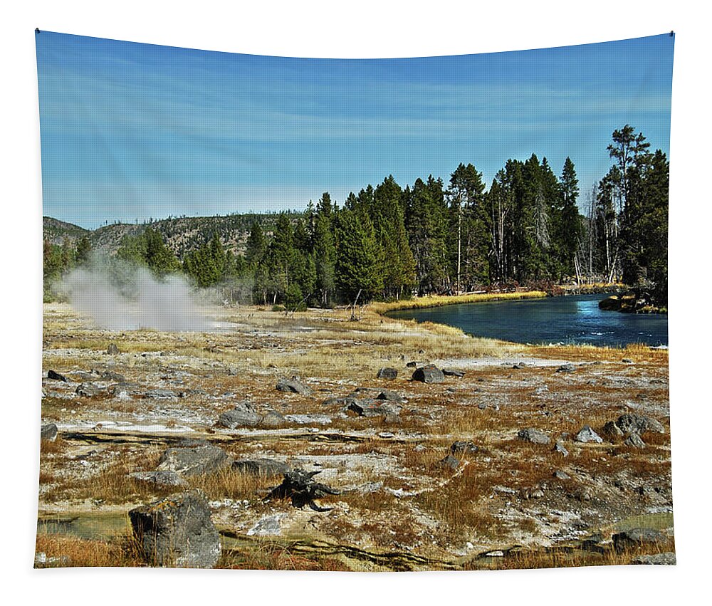 Yellowstone Tapestry featuring the photograph Yellowstone Hot Springs by Michael Peychich
