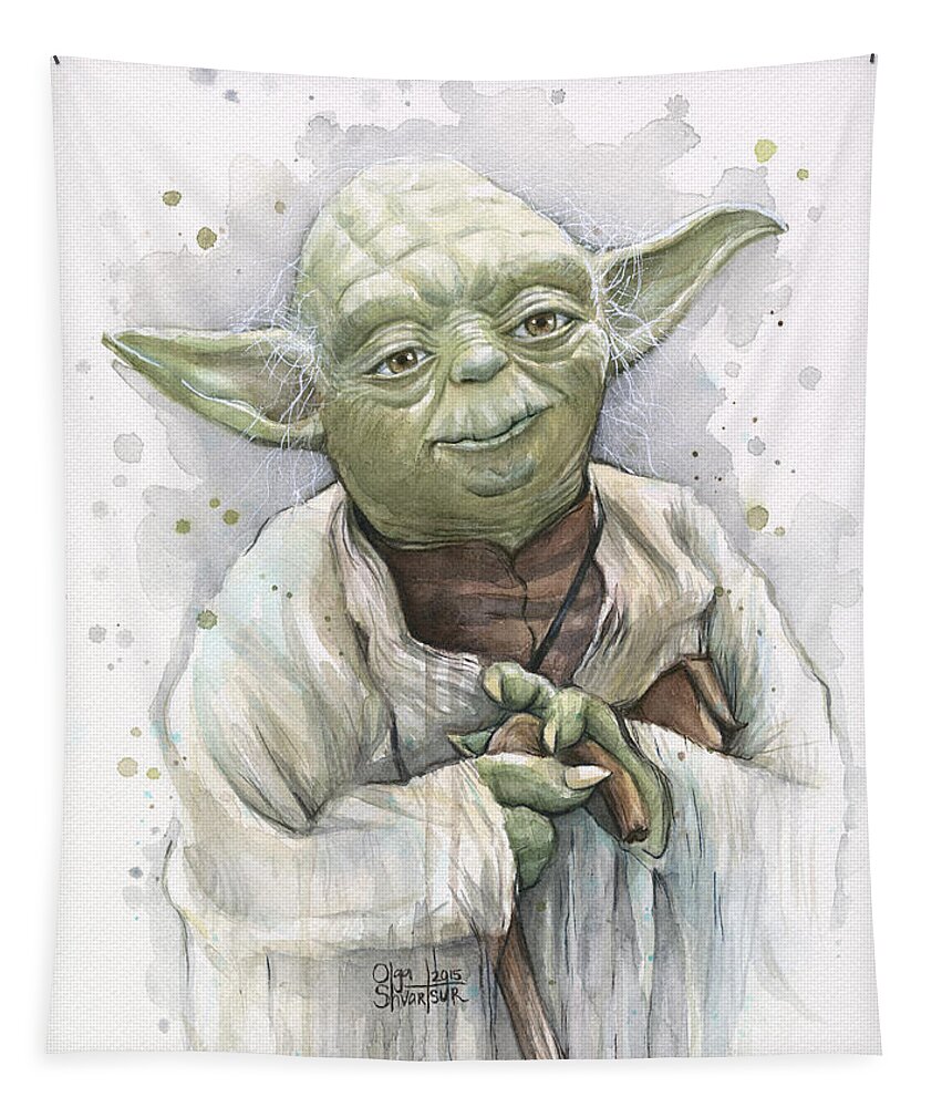 Yoda Tapestry featuring the painting Yoda by Olga Shvartsur