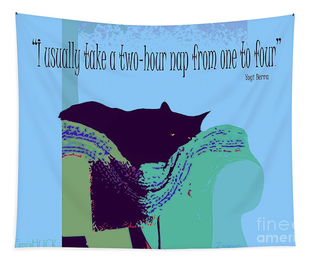 Cat Tapestry featuring the mixed media Yogi Cat Nap by Zsanan Studio