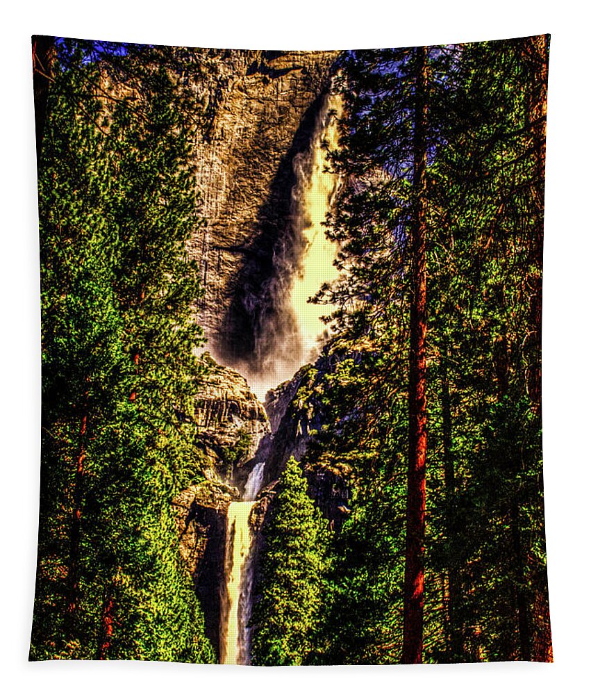 California Tapestry featuring the photograph Yosemite Falls Framed by Ponderosa Pines by Roger Passman
