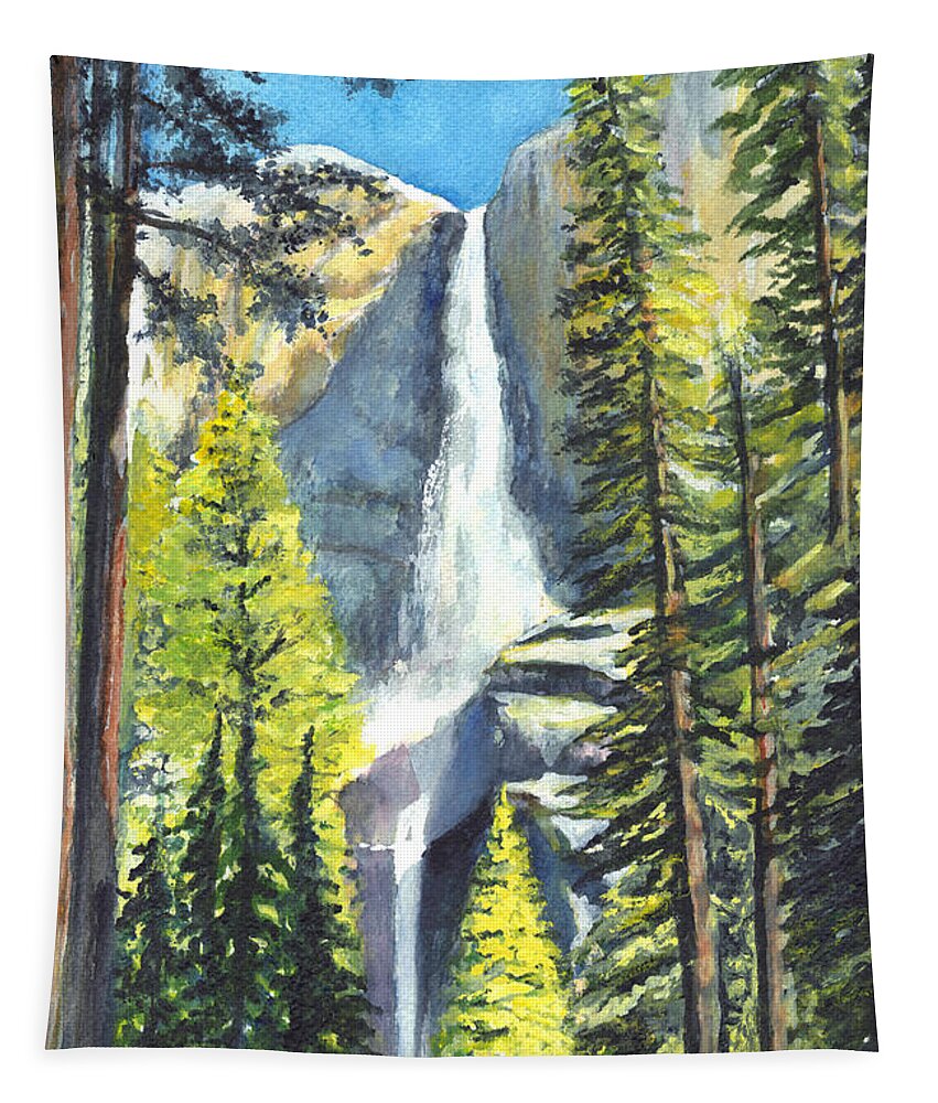 Park Tapestry featuring the painting Yosemite Falls Watercolor Painting by Carol Wisniewski