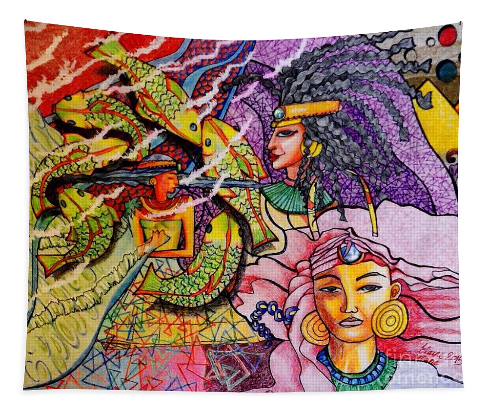 Egyptian Tapestry featuring the drawing You and I on paper by Elaine Berger