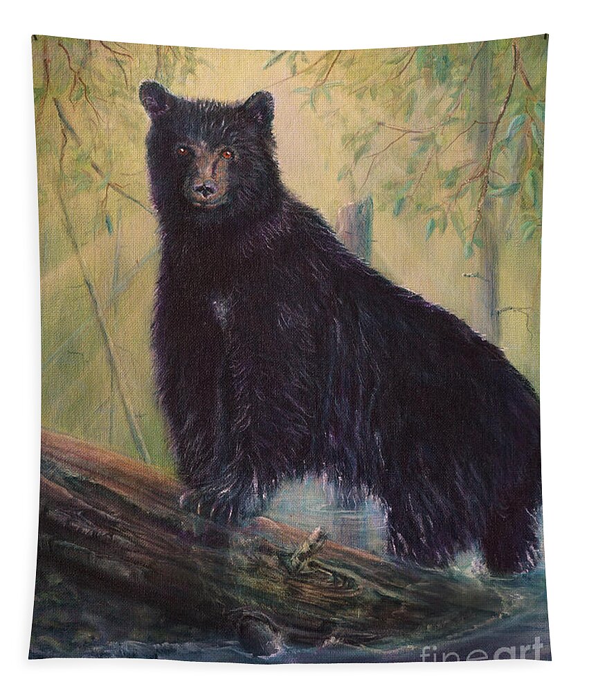 Wildlife Tapestry featuring the painting Young Bear by Wayne Enslow