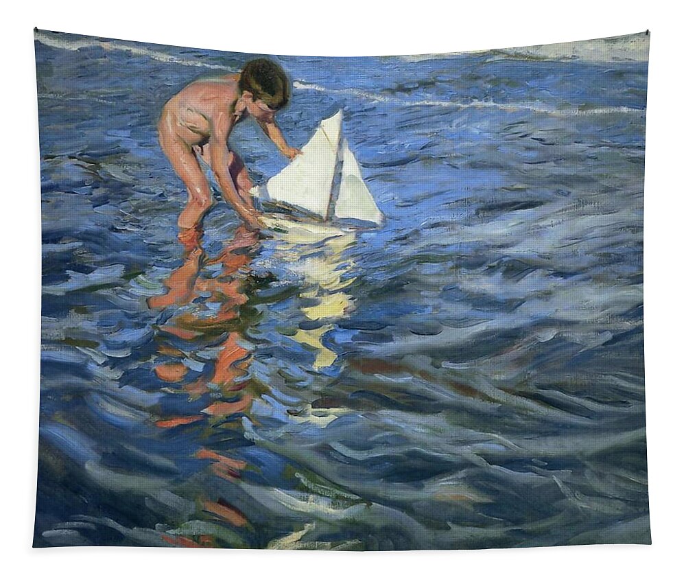 Joaquin Sorolla Tapestry featuring the painting Young Yachtsman by Joaquin Sorolla