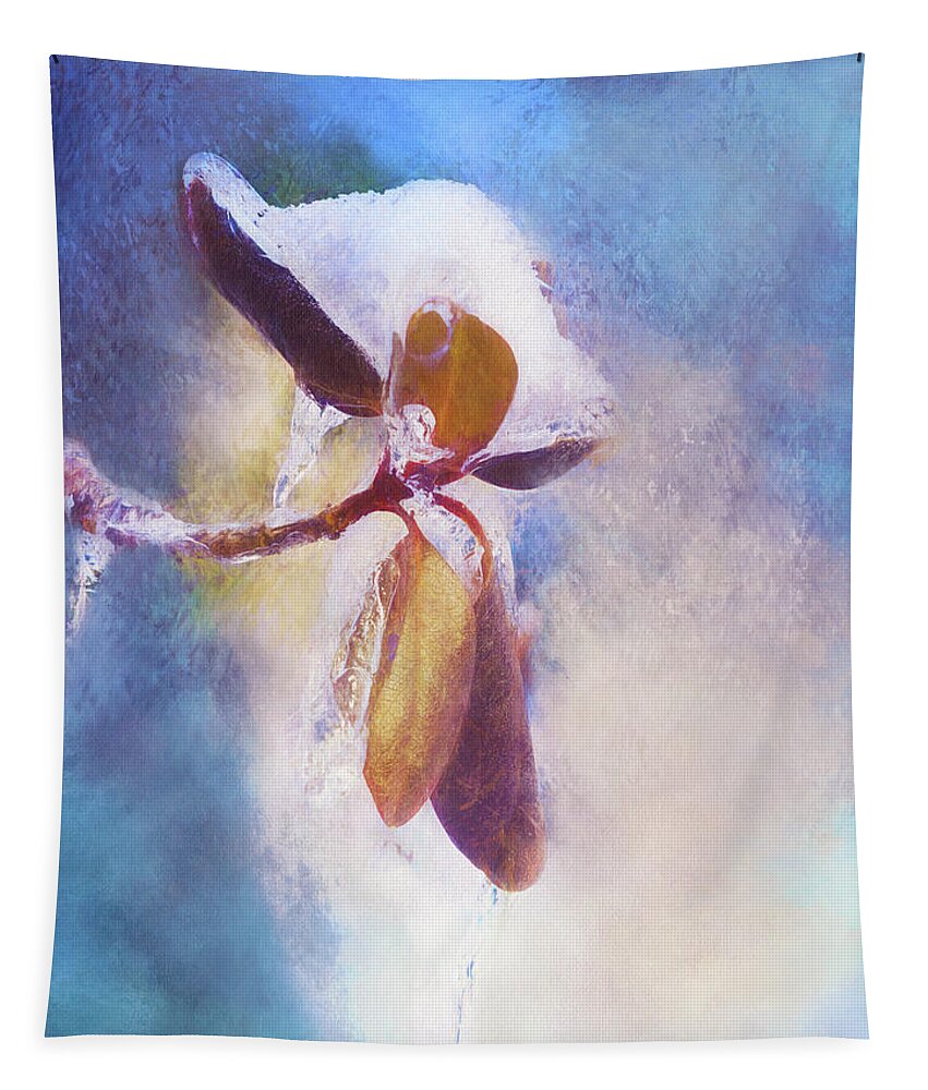Snow Tapestry featuring the photograph Winter Abstract - Snow and Ice on Rhododendron Leaves by Anita Pollak