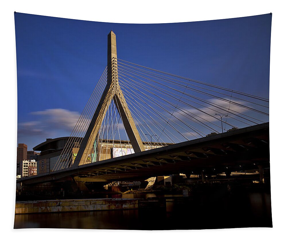 Boston Tapestry featuring the photograph Zakim Bridge and Boston Garden at Sunset by Rick Berk