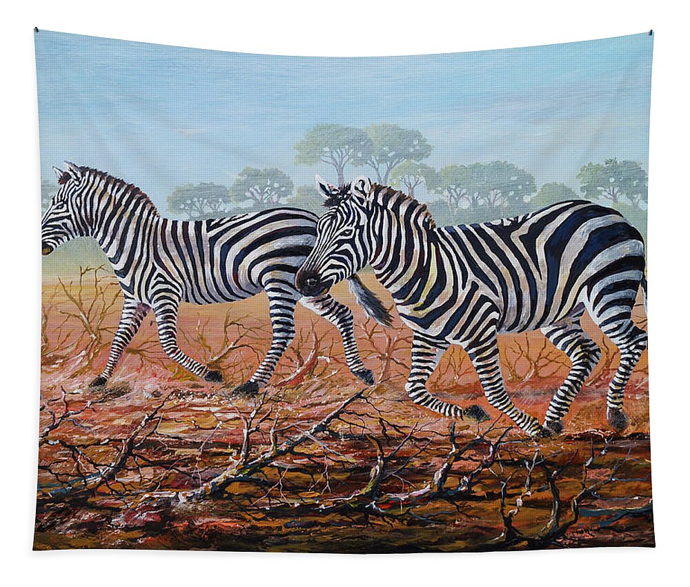 Donkey Tapestry featuring the painting Zebra Crossing by Anthony Mwangi