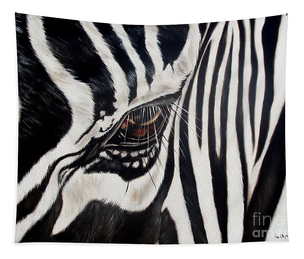 Zebra Tapestry featuring the painting Zebra Eye by Ilse Kleyn