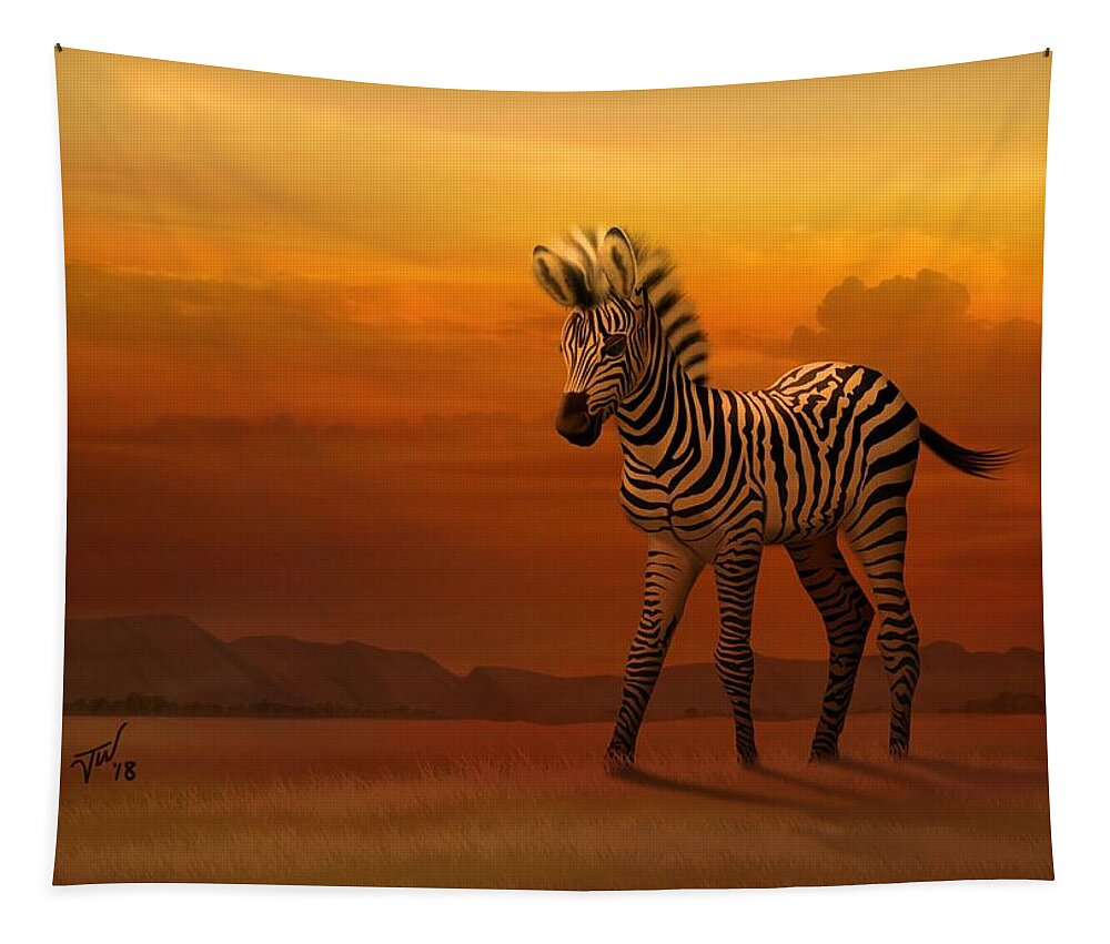 Zebra Fawn Tapestry featuring the digital art Zebra Fawn by John Wills