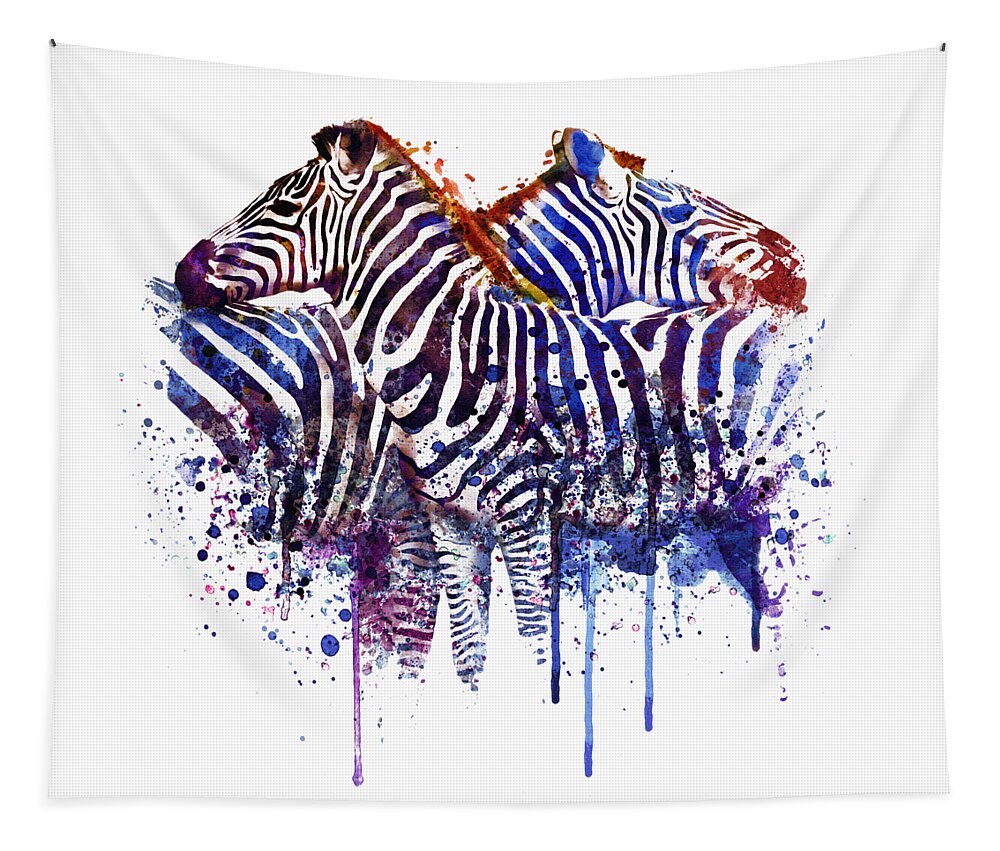 Zebras In Love Tapestry featuring the painting Zebras in Love by Marian Voicu