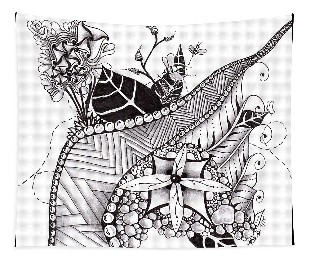 Zen Tapestry featuring the drawing Zen Garden by Jan Steinle