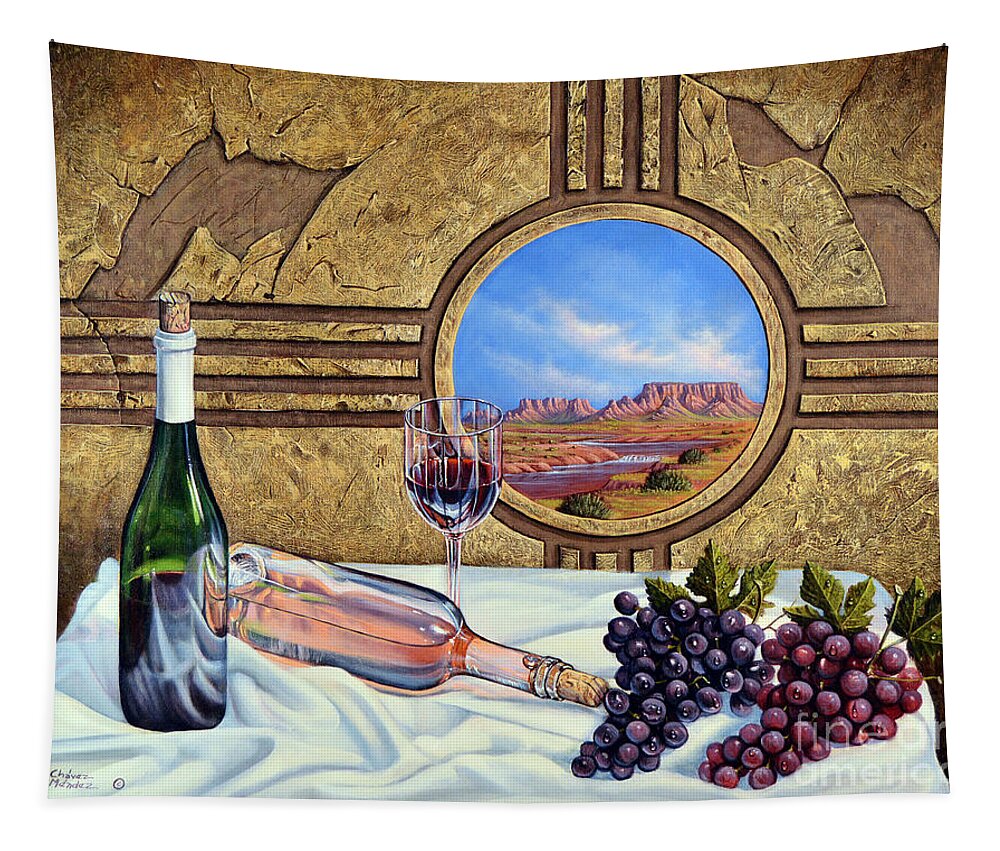 Wine Tapestry featuring the painting Zia Wine by Ricardo Chavez-Mendez