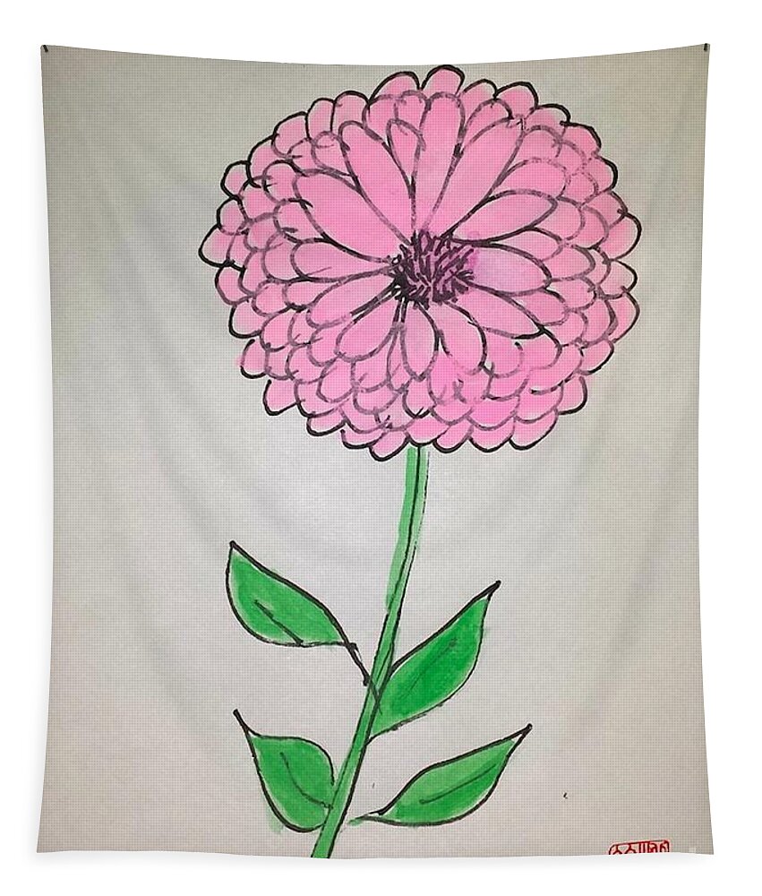 Pink Flower Tapestry featuring the painting Zinnia by Margaret Welsh Willowsilk