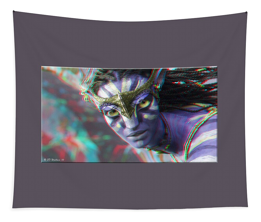 3d Tapestry featuring the photograph Zoe Saldana - Neytiri - Use Red and Cyan 3D glasses by Brian Wallace