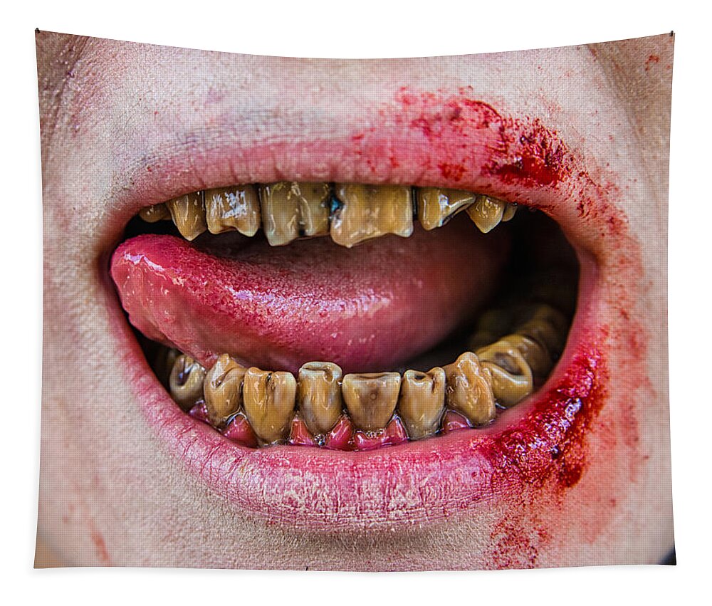 Teeth Tapestry featuring the photograph Zombie mouth and teeth by Matthias Hauser