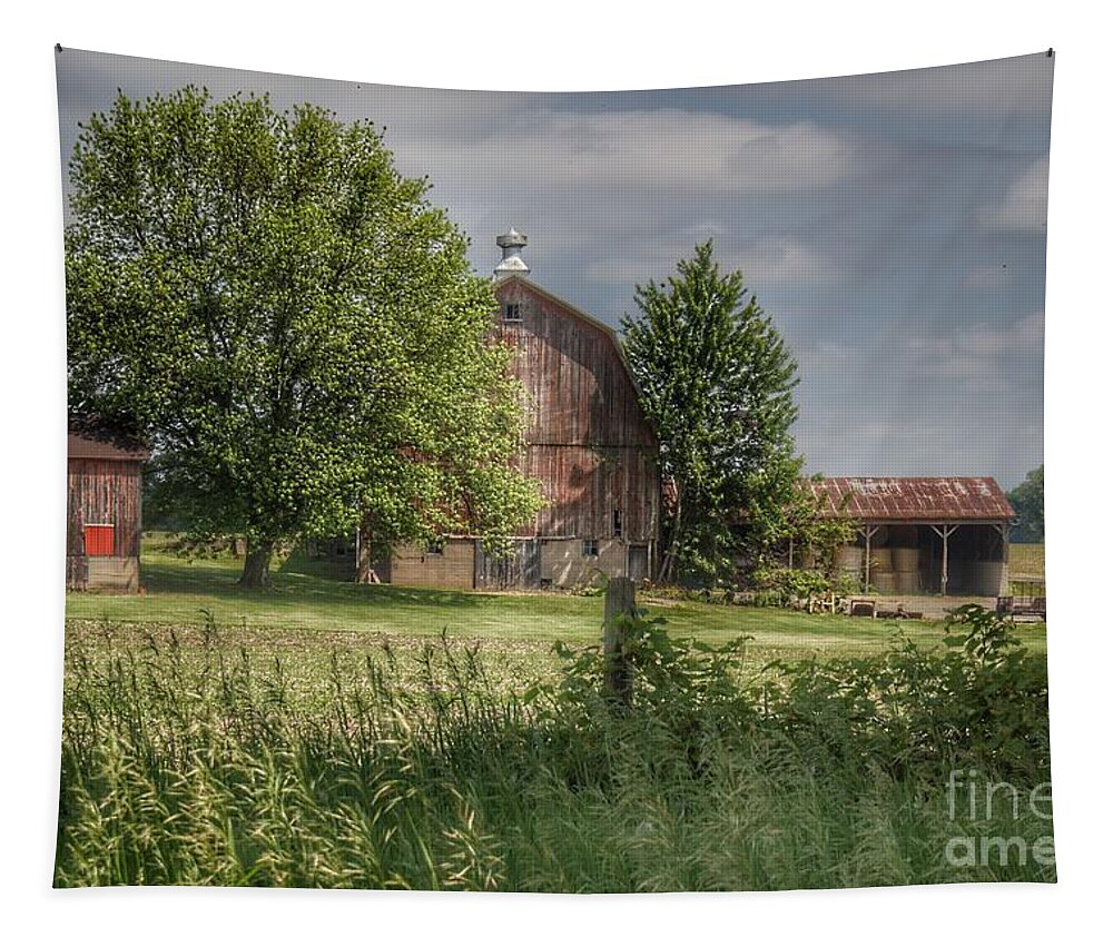 Barn Tapestry featuring the photograph 0323 - Ross Road Red by Sheryl L Sutter