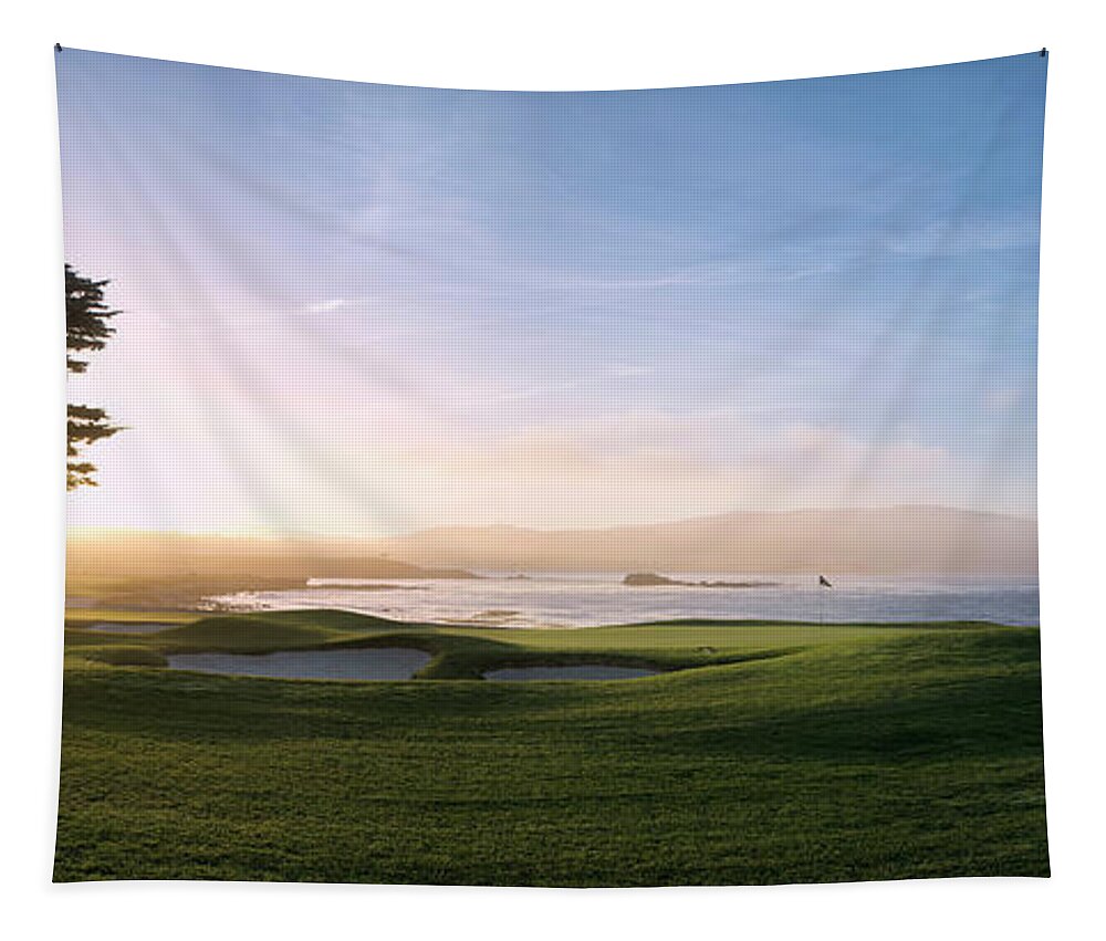 Photography Tapestry featuring the photograph 18th Hole With Iconic Cypress Tree by Panoramic Images
