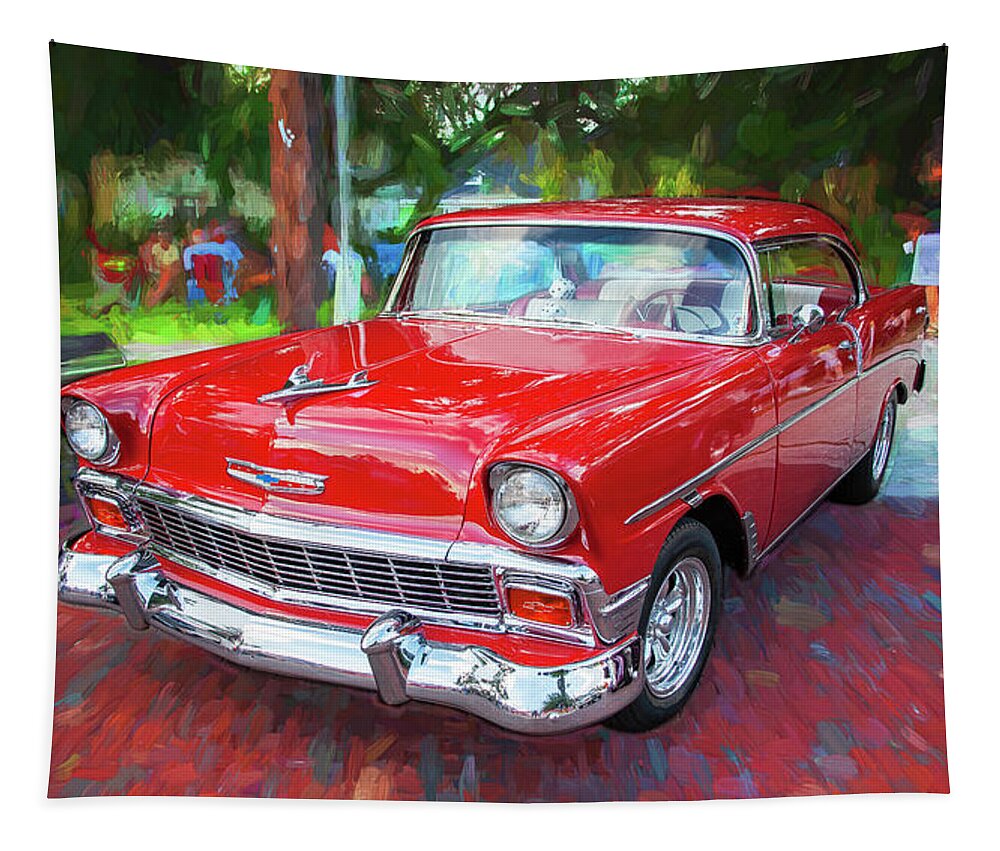 210 Tapestry featuring the photograph 1956 Chevrolet Bel Air 210 Red 101 by Rich Franco