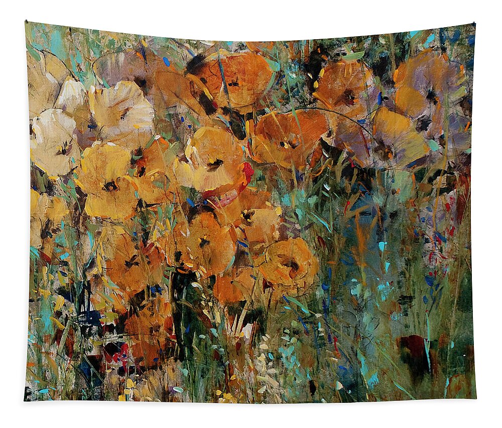 Modern Tapestry featuring the painting Amber Poppy Field II #1 by Tim Otoole