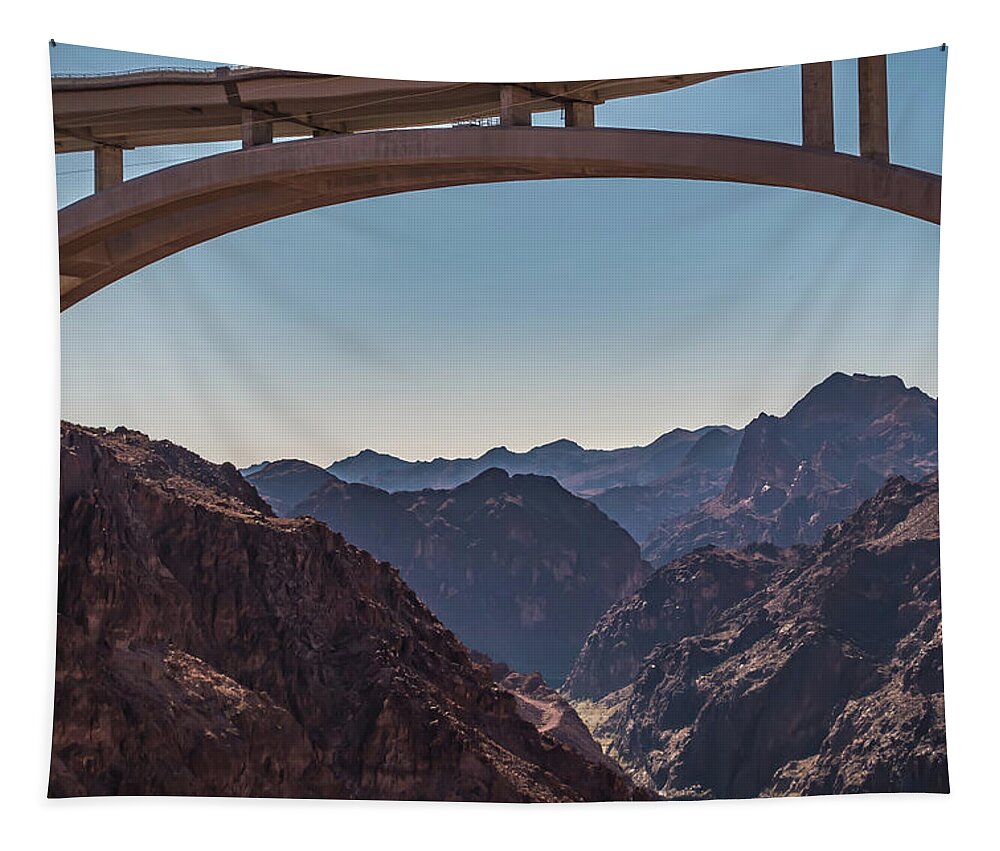 Hoover Tapestry featuring the photograph At Hoover Dam Nevada Arizona State Line #1 by Alex Grichenko