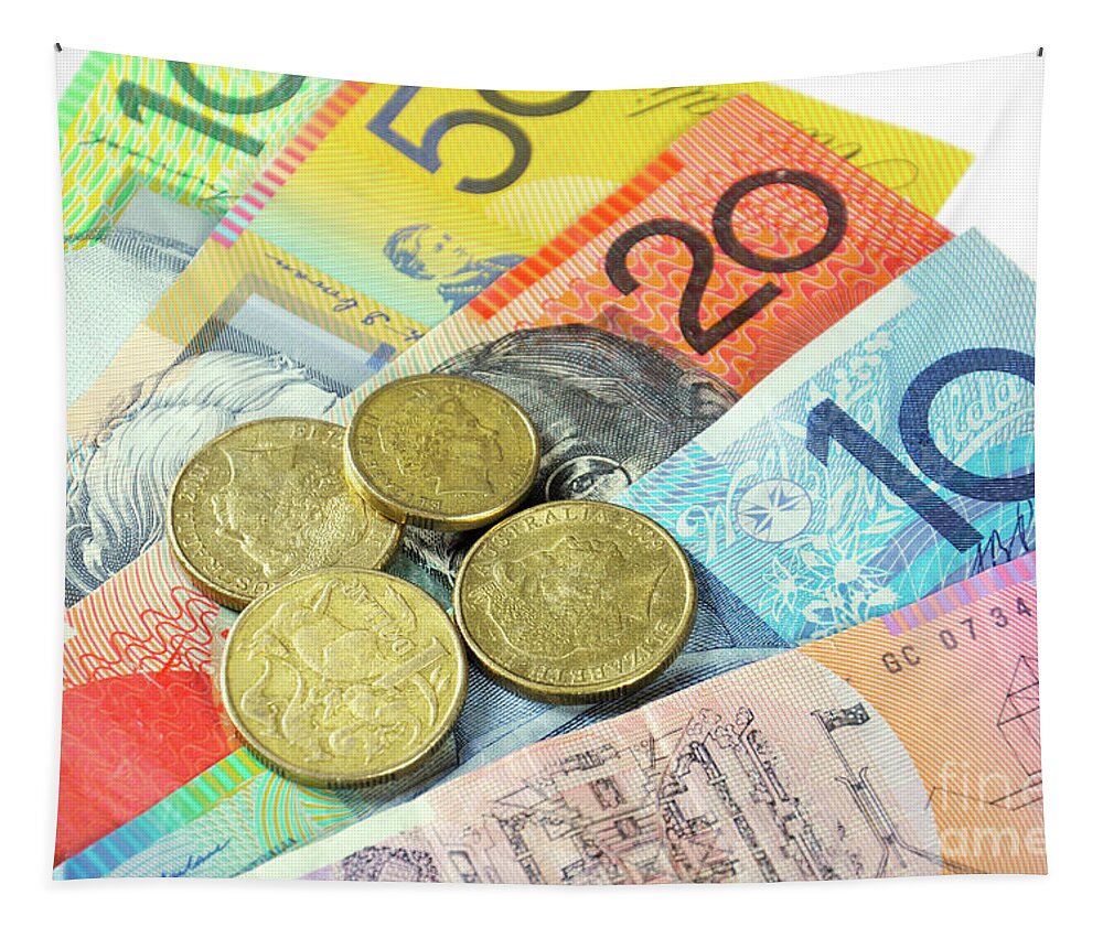 Money Tapestry featuring the photograph Australian Money concept #1 by Milleflore Images