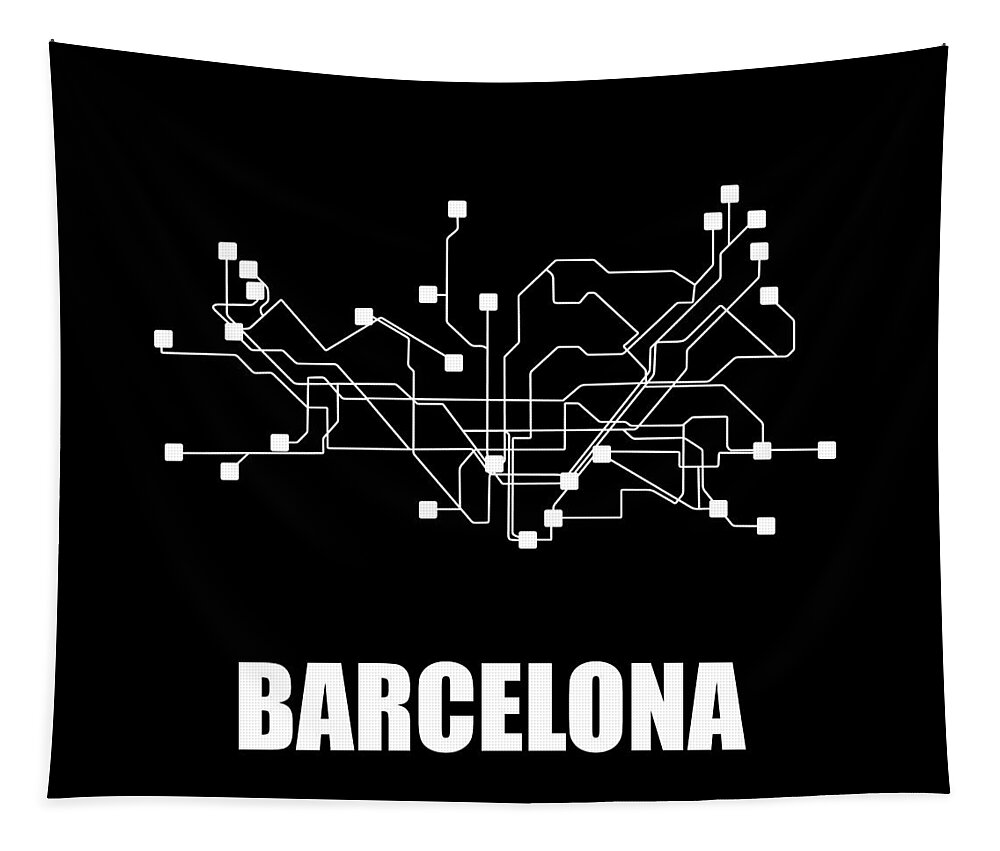 Barcelona Tapestry featuring the digital art Barcelona Black Subway Map #1 by Naxart Studio
