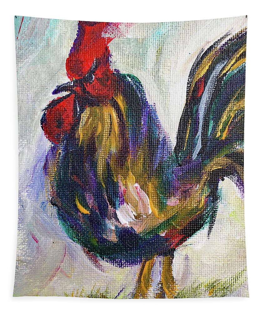 Rooster Tapestry featuring the painting Barnyard Bully #1 by Roxy Rich
