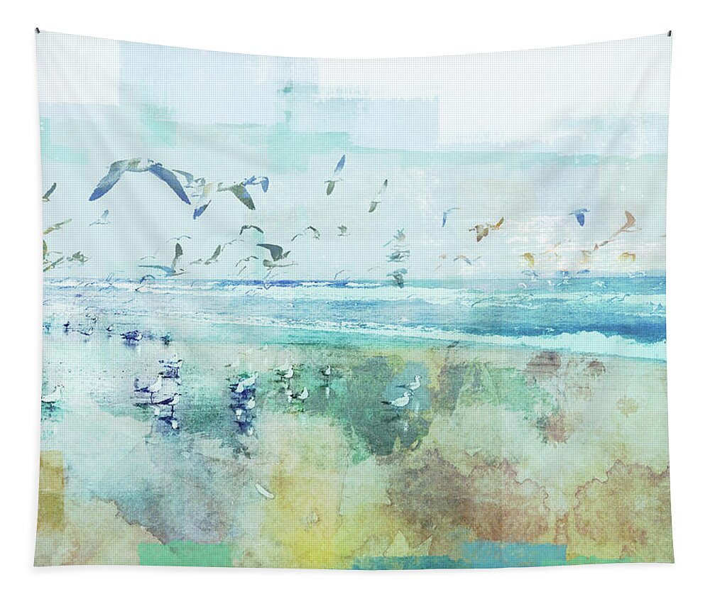 Beach Tapestry featuring the painting Beach Day Birds by Dan Meneely
