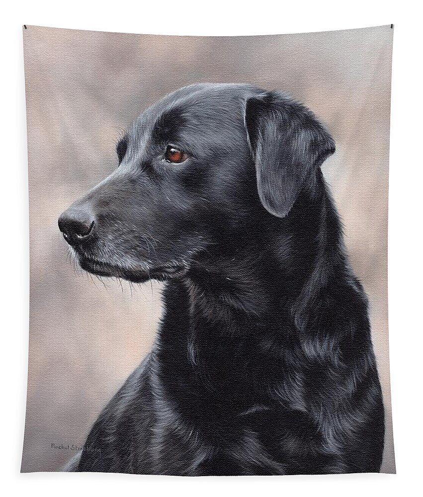 Black Labrador Art Tapestry featuring the painting Black Labrador Painting #2 by Rachel Stribbling