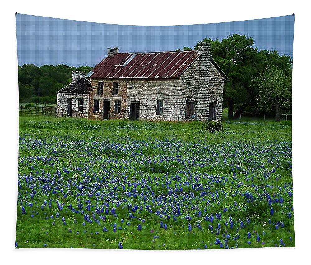 Bluebonnets Tapestry featuring the photograph Bluebonnet House #1 by Peggy Blackwell