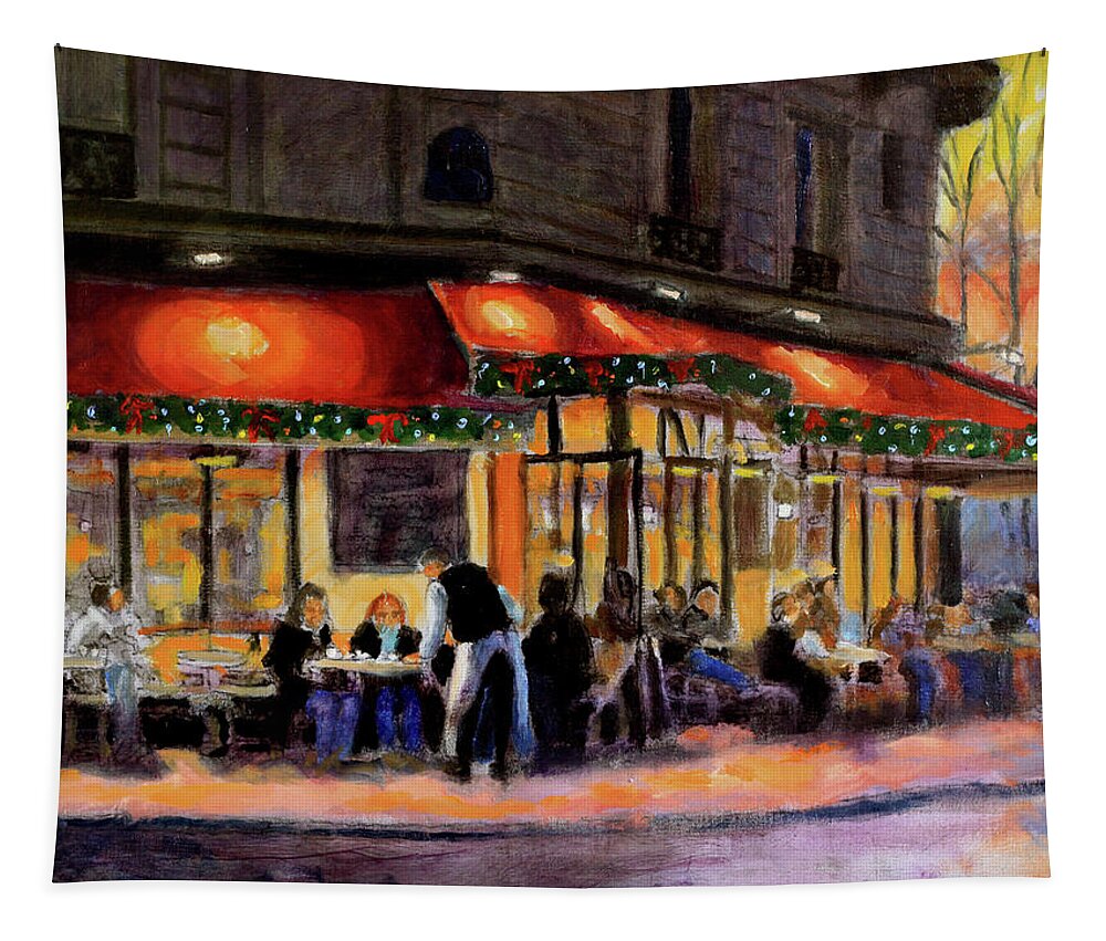 Paris Cafe Tapestry featuring the painting Bon Apetit #2 by David Zimmerman