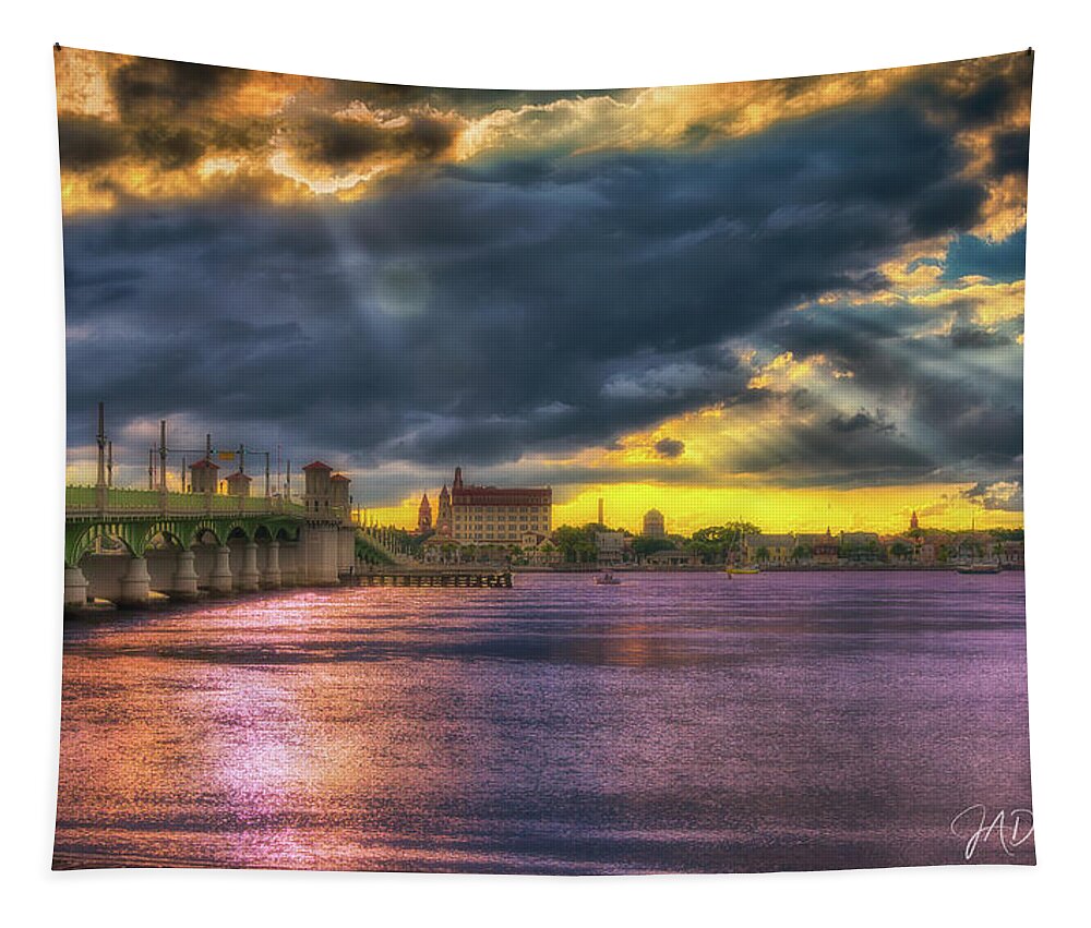 St. Augustine Tapestry featuring the photograph Bridge of Lions Sunset #1 by Joseph Desiderio