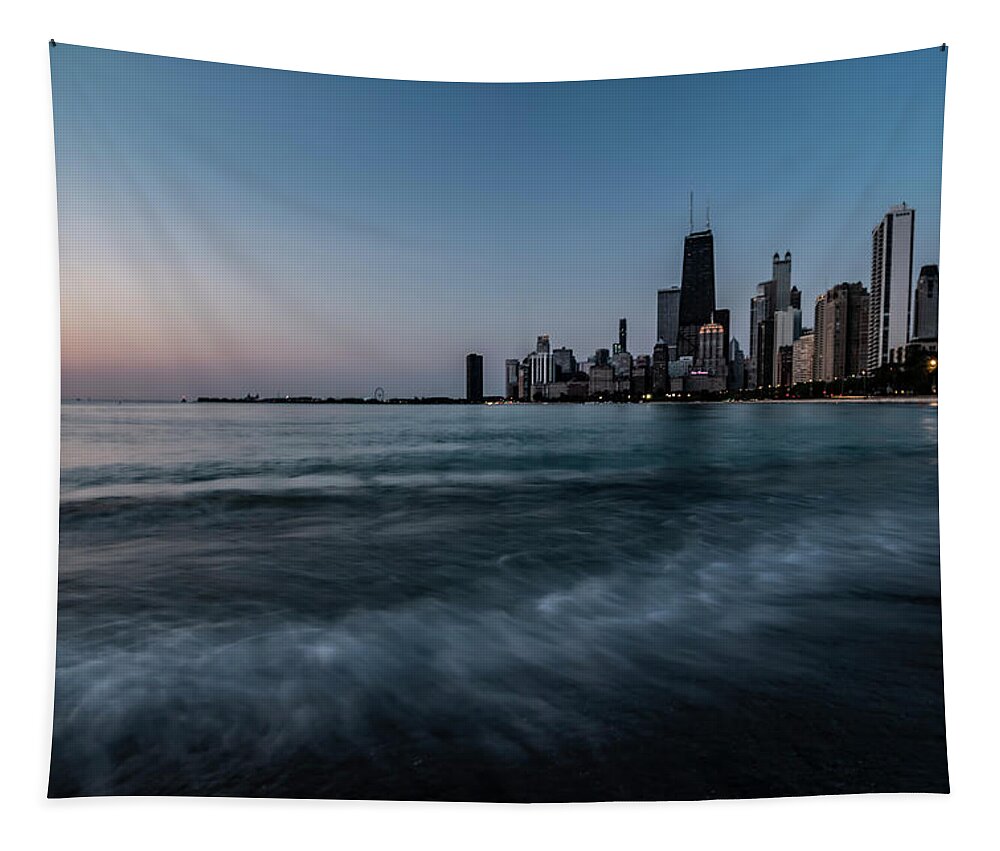 Chicago Tapestry featuring the photograph Chicago's lakefront at dawn #1 by Sven Brogren